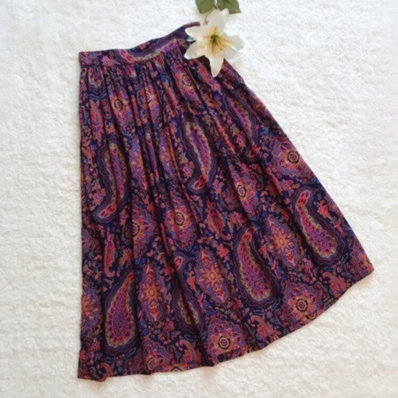 Vintage Dresses & Skirts - Vintage Midi Printed Skirt Elizabeth Claire Paisley Retro High Waist F2